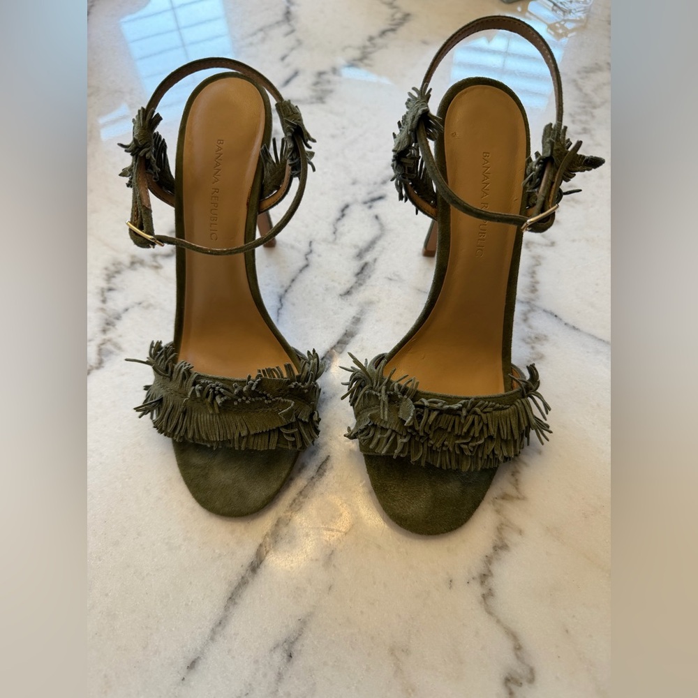 Banana Republic Olive Green Fringe Suede Heels